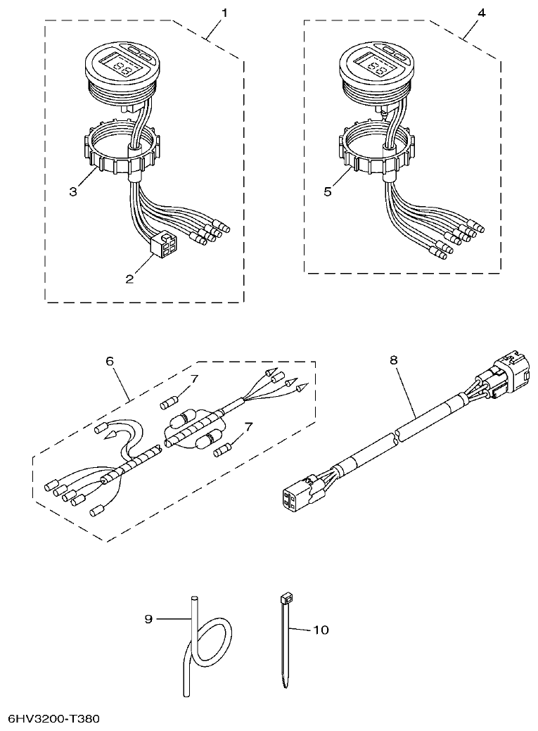 Yamaha F80DET, F90CET, F100FET METER 2 parts diagram